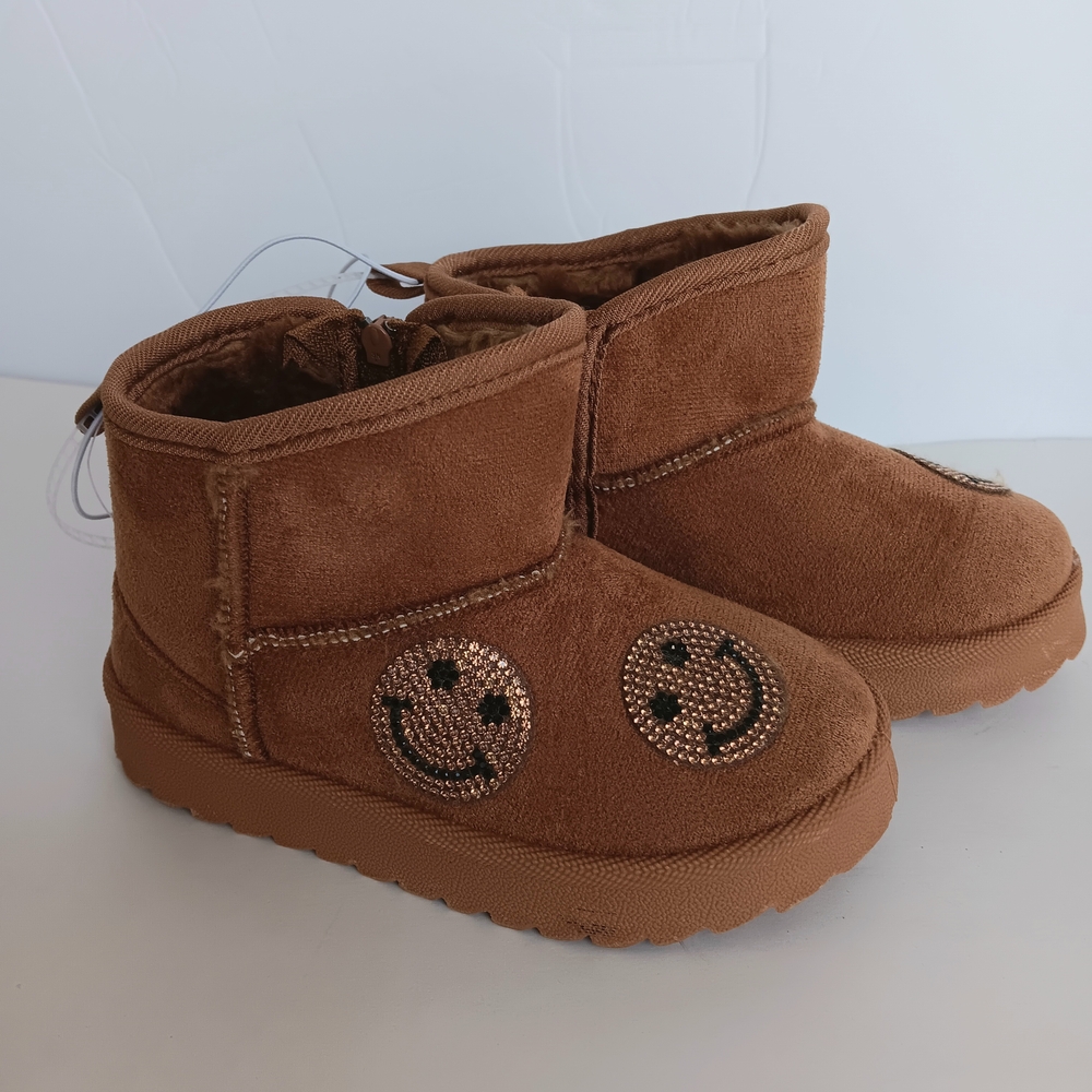Charming Brown Kids Boots with Smiley Accents